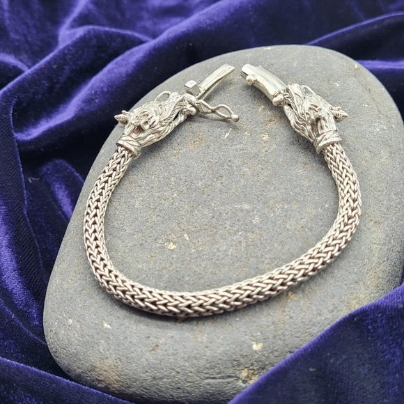 NEW Double Dragon Silver Filigree Weave Bracelet Hardy Style Goth Fantasy Magic - Picture 3 of 12
